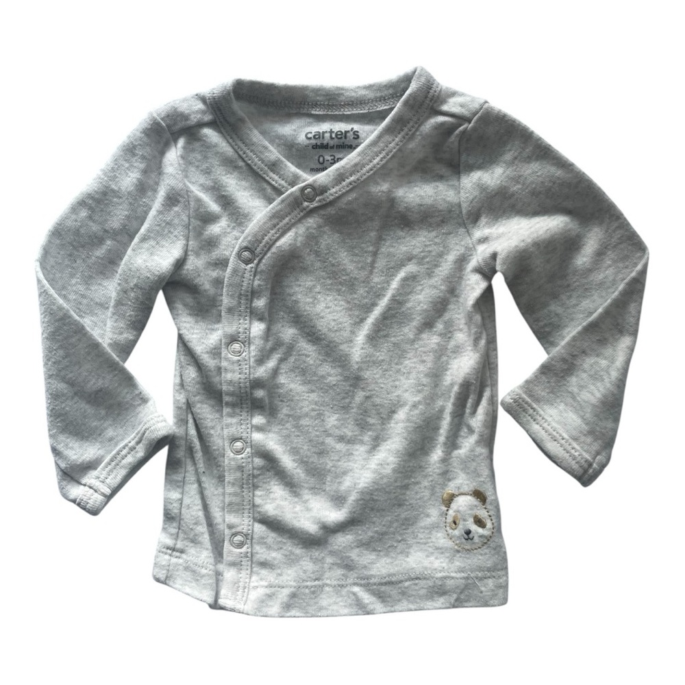 Carter's Light Gray Long Sleeve Shirt with Panda Patch